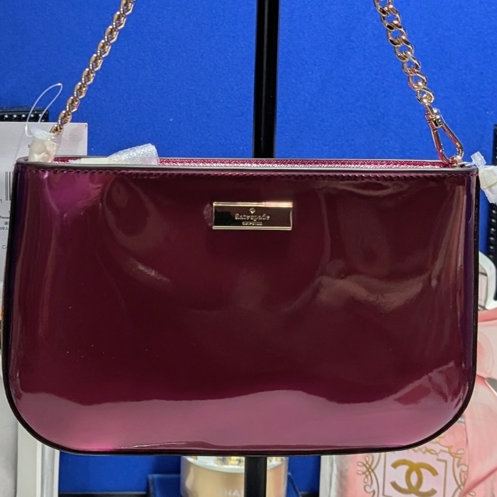 Kate Spade Kenzie Lilly Pochette - Dark Raspberry Patent Leather Shoulder Bag 🔥